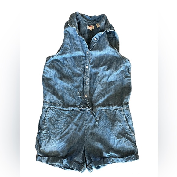 Levi Button Down Medium Wash Romper - Size Small - Picture 1 of 5